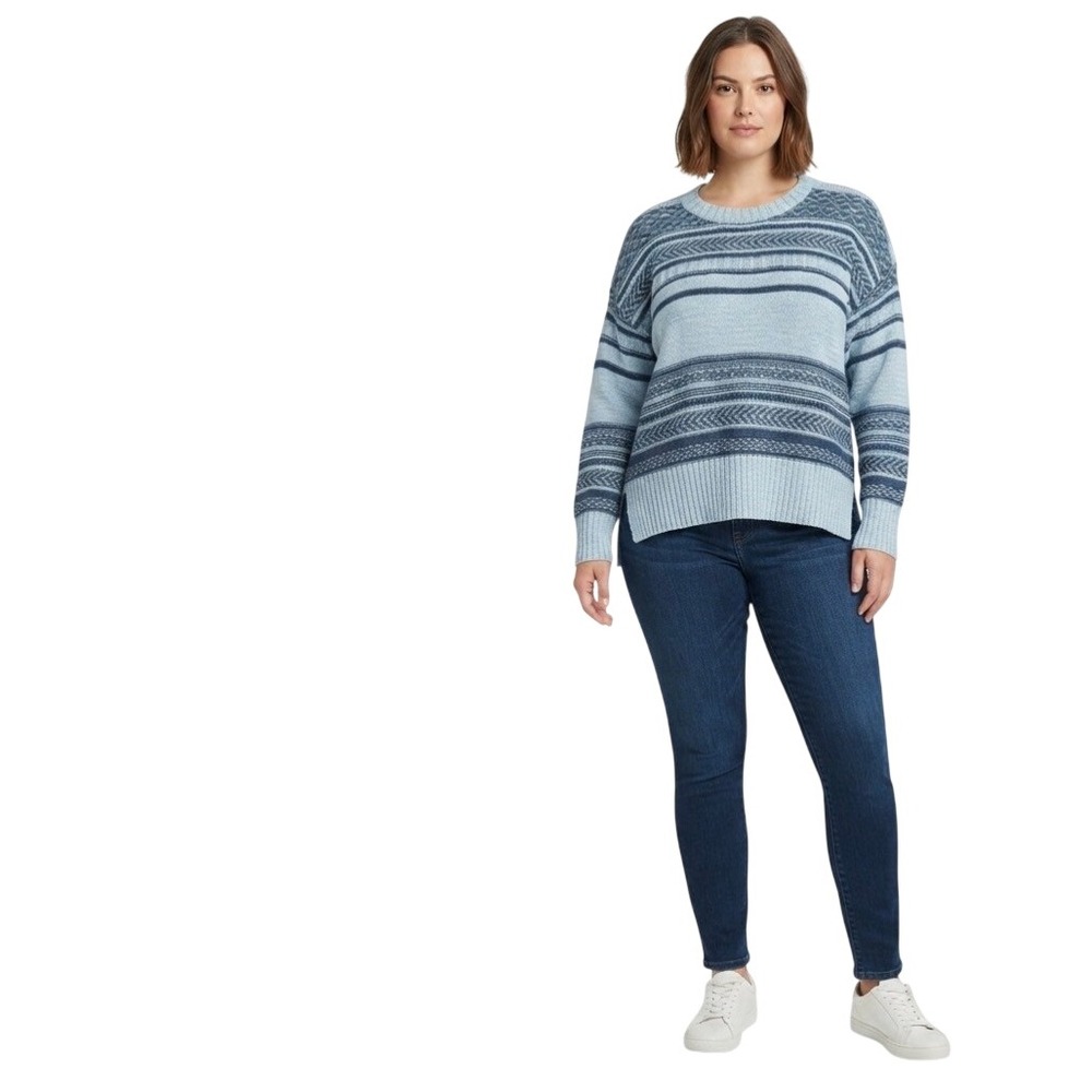 Westbound Petites Blue Cable Knit Striped Sweater Size PL New